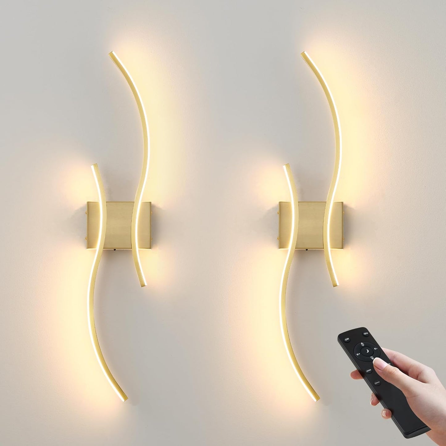 Battery Operated Wall Sconces Set of Two with Remote Control, Stepless Colors 3000K-6000K & Dimming, LED Black Wireless Wall Light for Living Room, Hallway, Bedroom, 39.3 Inch (2 Pack)