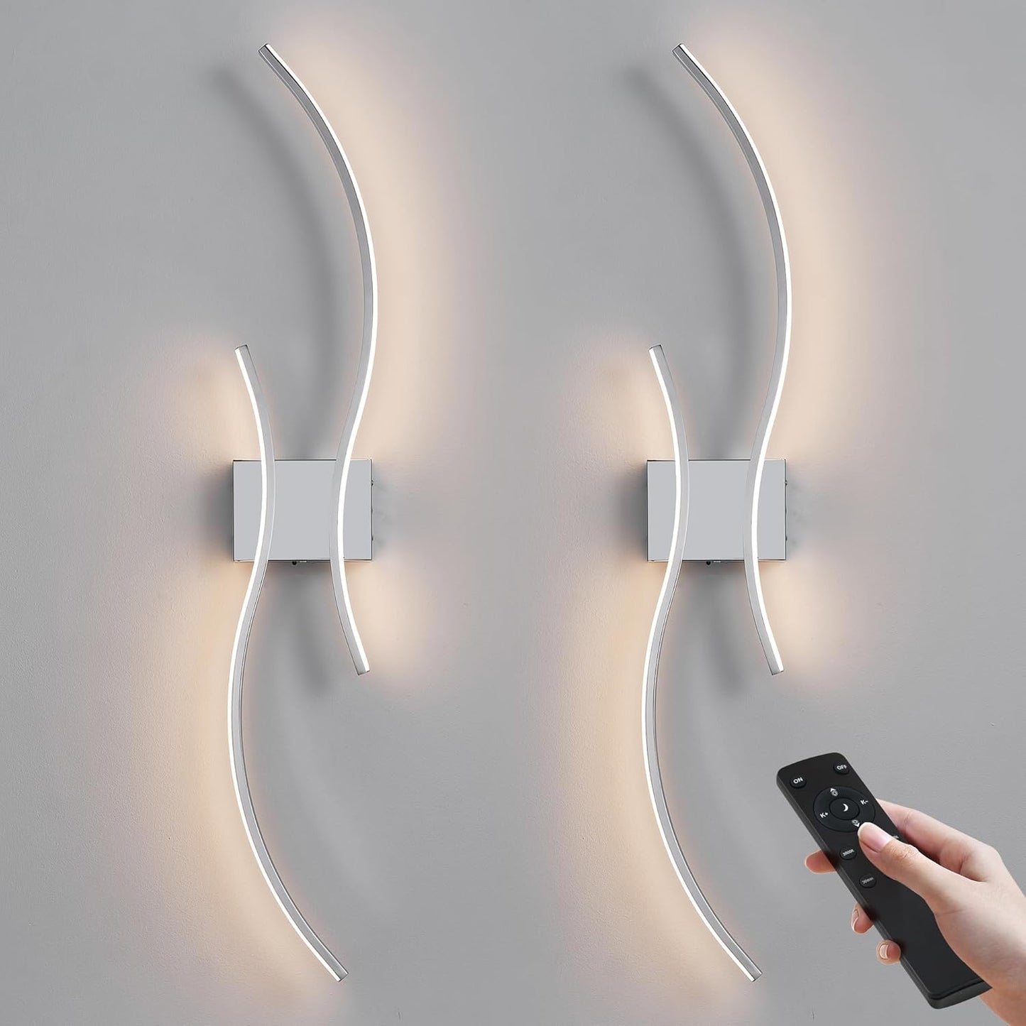 Battery Operated Wall Sconces Set of Two with Remote Control, Stepless Colors 3000K-6000K & Dimming, LED Black Wireless Wall Light for Living Room, Hallway, Bedroom, 39.3 Inch (2 Pack)