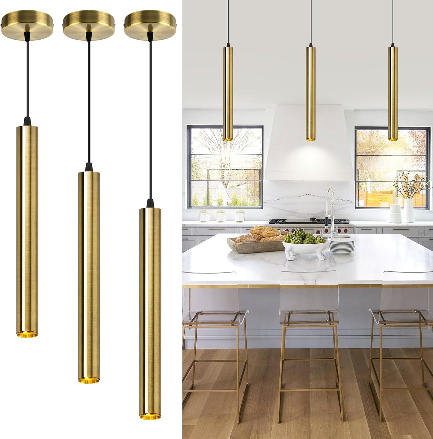 OKELI Modern Pendant Lights 4000K LED Dimmable Pendant Light Fixtures Pendant Lighting for Kitchen Island,Bar,Bedroom, 15.7inch, 10W, ETL, 3Pack