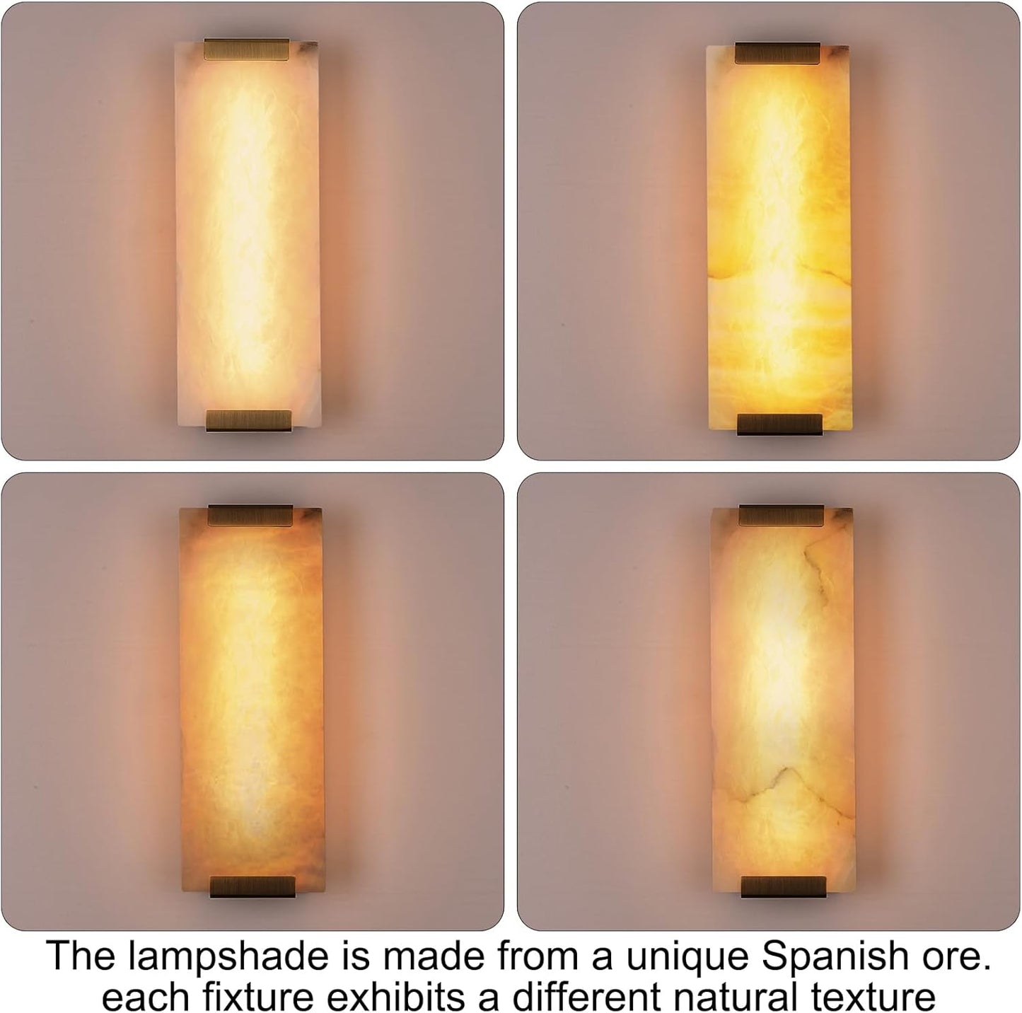 14.2in Alabaster Wall Sconces, Large Natural Marble Wall Sconces Set of Two, LED Modern Wall Lamp for Bedroom, Stairs, Living Room, Vanity, Bedside, Hallway （Brushed Bronze 12W）