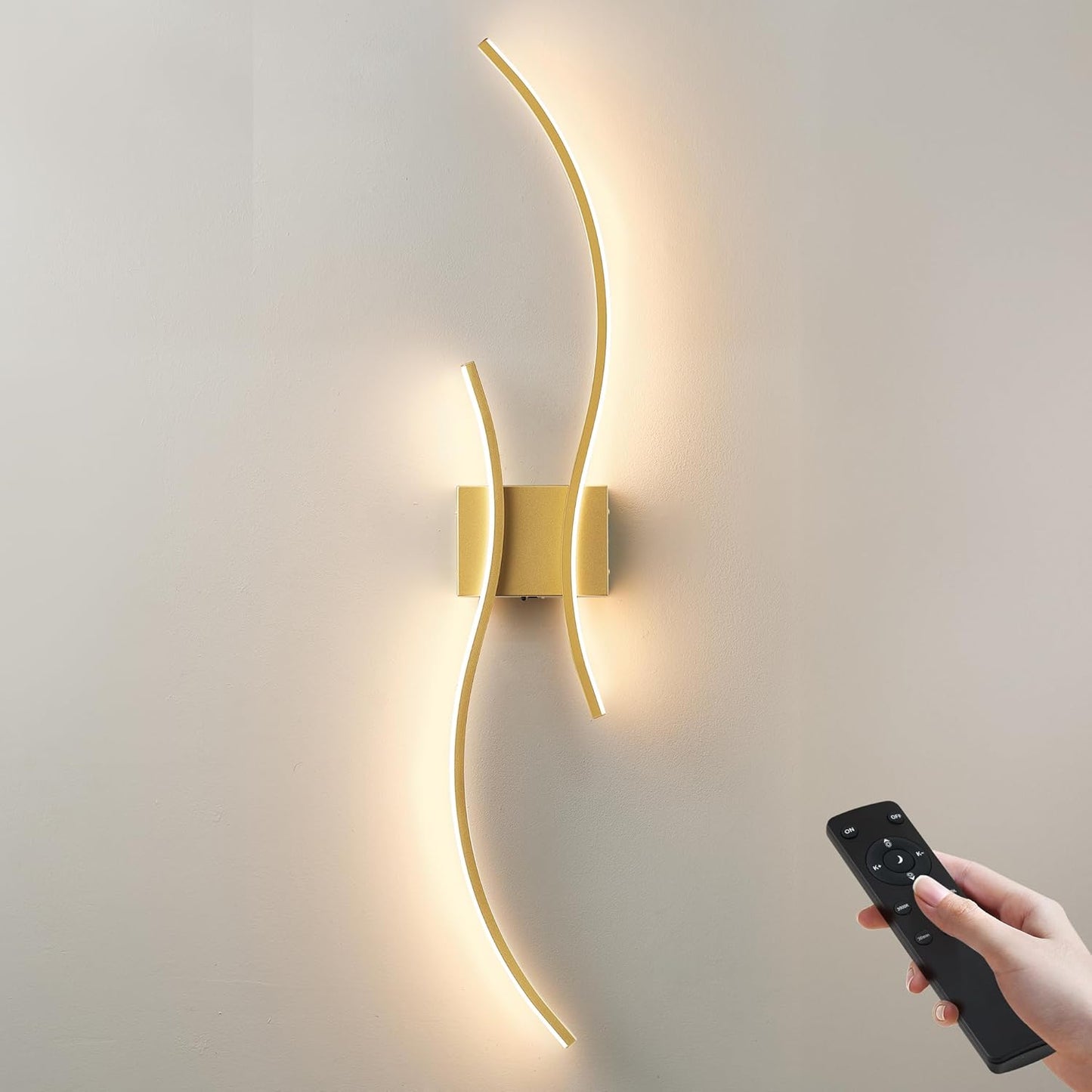 Battery Operated Wall Sconces Set of Two with Remote Control, Stepless Colors 3000K-6000K & Dimming, LED Black Wireless Wall Light for Living Room, Hallway, Bedroom, 39.3 Inch (2 Pack)