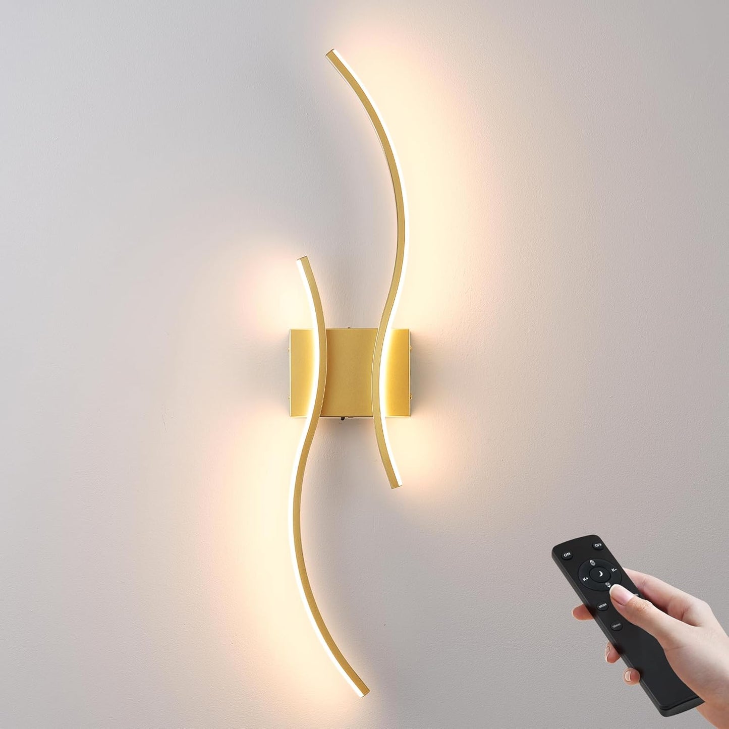 Battery Operated Wall Sconces Set of Two with Remote Control, Stepless Colors 3000K-6000K & Dimming, LED Black Wireless Wall Light for Living Room, Hallway, Bedroom, 39.3 Inch (2 Pack)