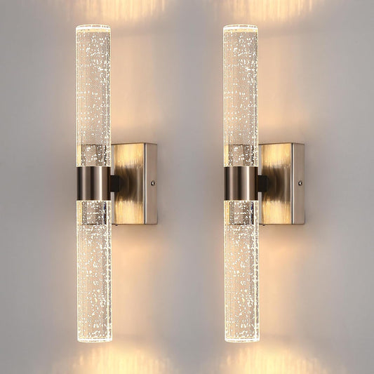 DORESshop Modern Wall Sconces Set of Two, 3CCT Crystal Bathroom Sconces Wall Light, Brushed Nickel Vanity Light Fixture, Sconce Wall Decor Set of 2, Wall Lights for Bedroom, Living Room, Hallway 18in